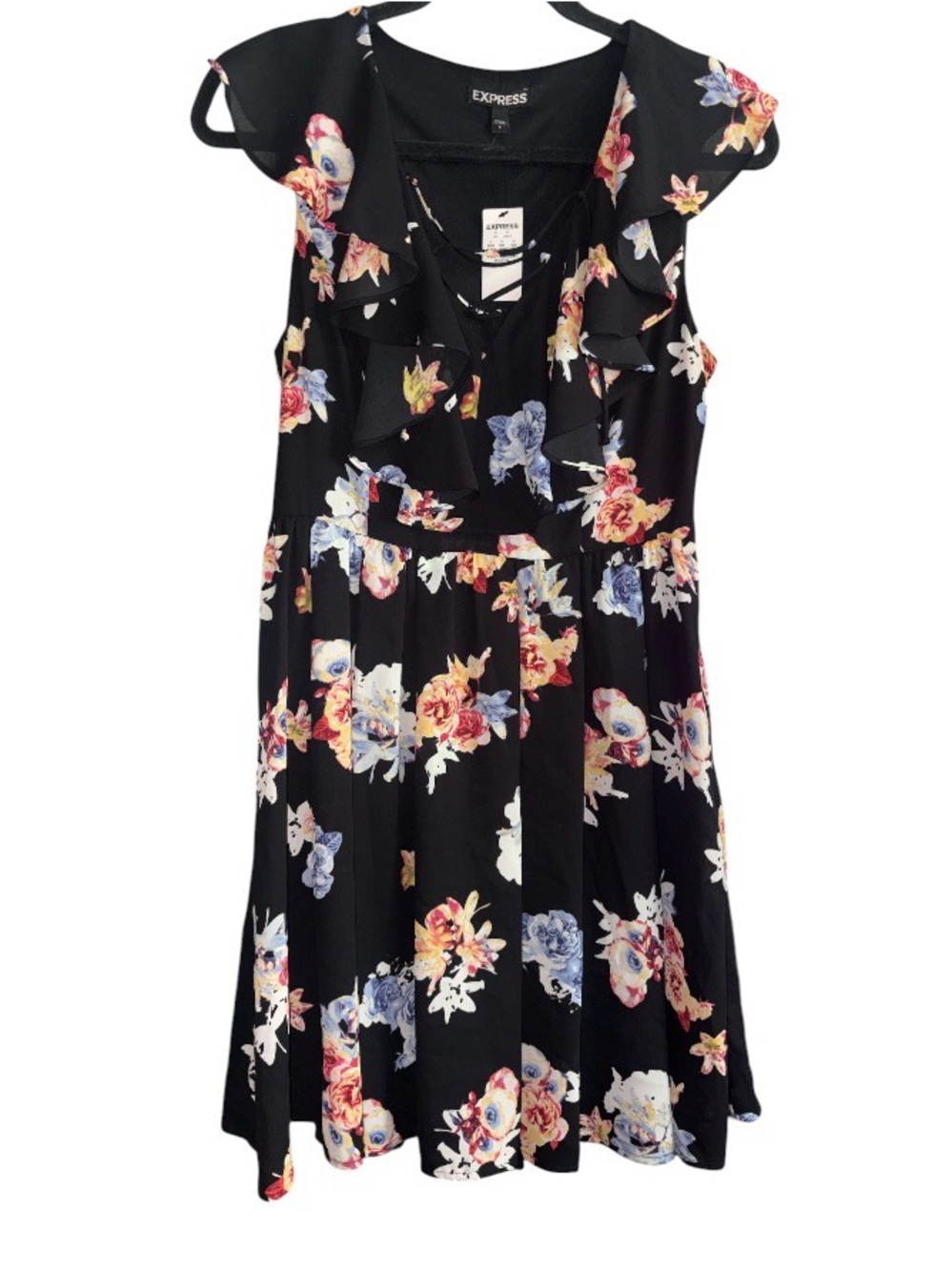 Express Black Floral Ruffle Sundress NEW!
